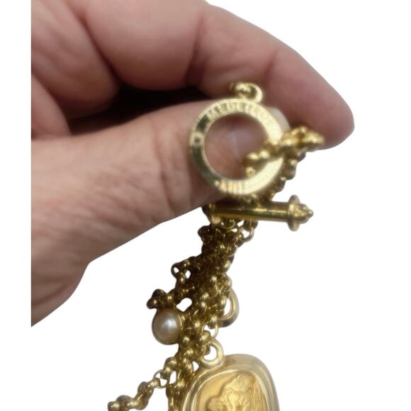 Vintage John Medeiros Roman Warrior Cameo Panel Necklace Goldtone 17” - Picture 5 of 5